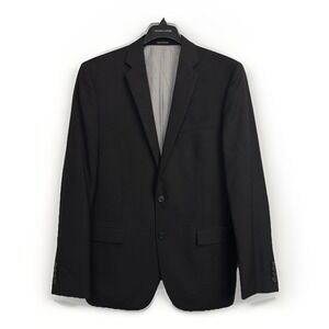 Egara Mens 42L Black 100% Wool Blazer Slim Fit Classic Suit Jacket Sport Coat